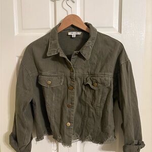 She + Sky Khaki Distressed Denim Jacket